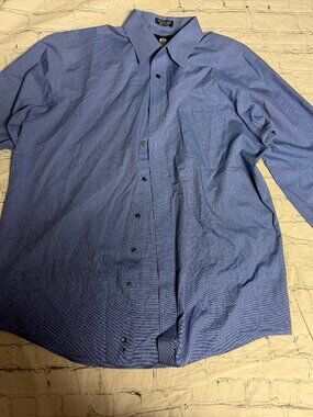 17 36/37 Stafford Men's Blue Solid Wrinkle Free Dress Shirt